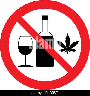 Kein Alkohol und keine Drogen. Alkohol- und Drogenverbotszeichen, Vektorgrafik. Stock Vektor