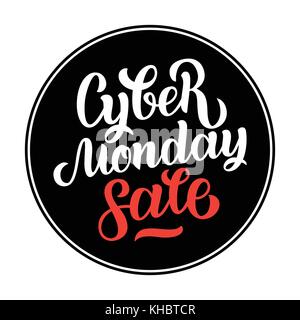 Cyber Monday Verkauf handgefertigter Schrift, Kalligraphie Hintergrund für Logo, Banner, Etiketten, Abzeichen, Drucke, Plakate, Web. Vector Illustration weiße Buchstaben Stock Vektor