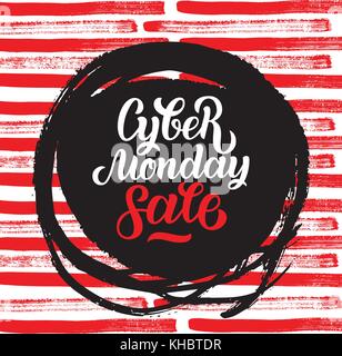 Cyber Monday Verkauf handgefertigter Schrift, Kalligraphie Hintergrund für Logo, Banner, Etiketten, Abzeichen, Drucke, Plakate, Web. Vector Illustration weiße Buchstaben Stock Vektor