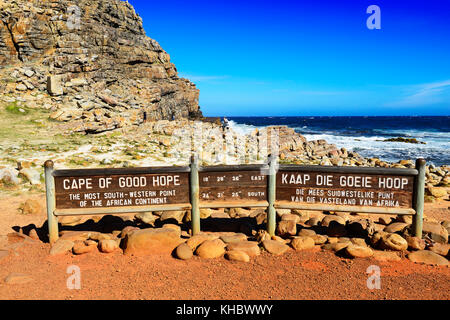 Informationen Zeichen Kap der Guten Hoffnung, den Table Mountain National Park, Cape Peninsula, Western Cape, Südafrika Stockfoto