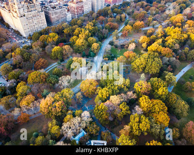 New York Panorama shot vom Central Park, Luftaufnahme im Herbst Saison Stockfoto