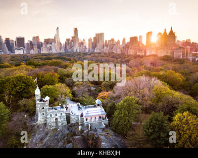 New York Panorama vom Central Park, Luftaufnahme im Herbst Saison Stockfoto