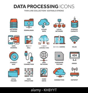 Cloud omputing. Internet Technologie. Online Services. Datenverarbeitung, Informationssicherheit.. dünne Linie Web Icon Set. Überblick icons Collection. Vector Illustration. Stock Vektor
