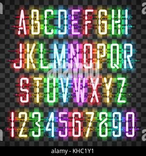 Glühende multi Farben neon and Script font Stock Vektor