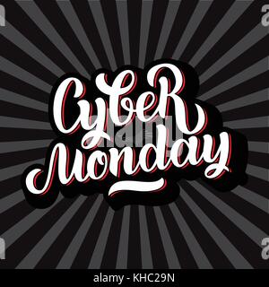 Cyber Monday Verkauf handgefertigter Schrift, Kalligraphie Hintergrund für Logo, Banner, Etiketten, Abzeichen, Drucke, Plakate, Web. Vector Illustration weiße Buchstaben Stock Vektor