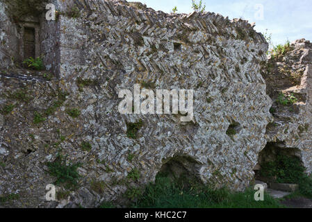 Ein Teil der Ruinen der der alten Befestigungsanlagen und Verteidigung von Corfe Castle in Devon. Diese Eigenschaft ist im Besitz des National Trust verwaltet Stockfoto