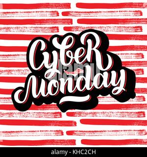 Cyber Monday Verkauf handgefertigter Schrift, Kalligraphie Hintergrund für Logo, Banner, Etiketten, Abzeichen, Drucke, Plakate, Web. Vector Illustration weiße Buchstaben Stock Vektor