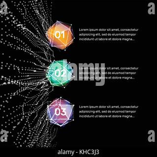 1,2,3 Schritte, abstrakte Infografik Elemente. polygonalen tech Tasten mit Digital Wave. Stock Vektor