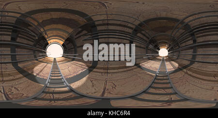 Tunnel mit Schienen. Hdri-map. 3D-Darstellung Stockfoto