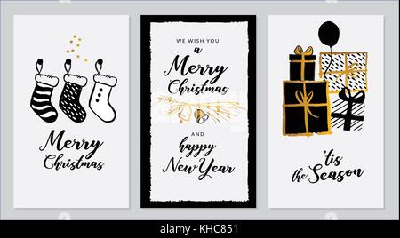 Vektor einrichten von Hand gezeichnet von Grußkarten. Tolle drucken für Einladungen, Plakate, Tags. frohe Weihnachten. alles Gute für das neue Jahr. Fröhliche Feiertage. festliche Banner Stock Vektor