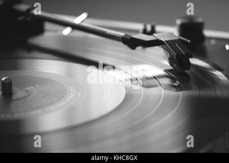 Monochrome Nahaufnahme der Schallplatte abspielen Stockfoto