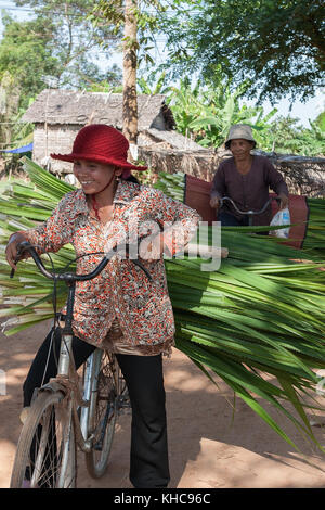 Ländliche Lebensart: Eine Fahrradladung von Produkten im Dorf Ta Chet, Somroang Yea Kommune, Puok District, Siem Reap Province, Kambodscha Stockfoto