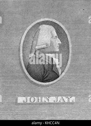 Gravur aus einer Profilansicht Porträt von John Jay, Gründer und erster Chef der Justiz der Vereinigten Staaten, 1790. Aus der New York Public Library. Stockfoto