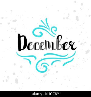 Winter Kalender saisonale Text. Weihnachten Grußkarten mit Pinsel Kalligraphie und Hand gezeichnete Illustrationen, Urlaub vector Drucken. Life style inspirati Stock Vektor