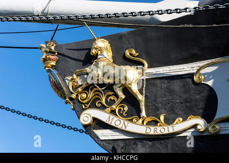 Königlichen Wappen des Vereinigten Königreichs am Bug der Brunel SS Great Britain, Great Western Dockyard, Spike Island, Bristol, England, Vereinigtes Königreich Stockfoto