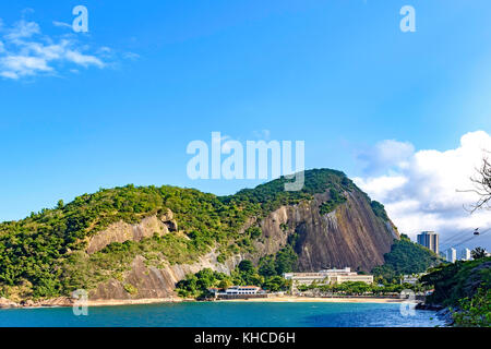 Praia Vermelha, der Ausgangspunkt der Bergbahn Sugarloaf, eine der wichtigsten Touristenattraktionen der Stadt Rio de Janeiro Stockfoto
