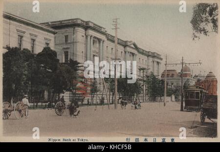 Ein altes Postkartenbild des Hauptquartiers der Nippon Bank im alten Tokio, Tokio, Japan, 1922. Aus der New York Public Library. Stockfoto