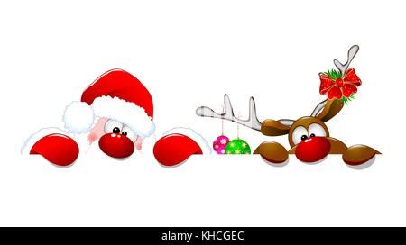 Santa Claus und Hirsche. Santa Claus und ein Reh auf weißem Hintergrund. cartoons Santa Claus und Hirsch Rudolph. Stock Vektor