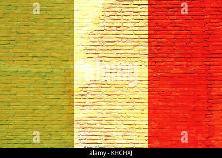 Italienische Nationalflagge auf einer Ziegelmauer gemalt. 3D-Abbildung Stockfoto