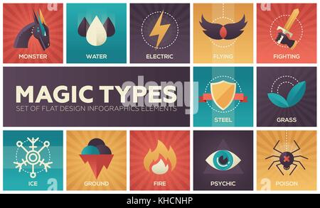 Magic Typen-Set von flachen Design Infografiken Elemente Stock Vektor