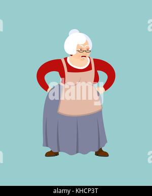 Großmutter wütend Emoji. Gesicht Oma böse. aggressive alte Dame. Vector Illustration Stock Vektor