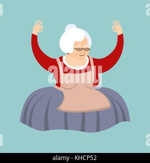 Großmutter Yoga. grandma Yogi isoliert. Entspannung und Meditation. alte Dame Vector Illustration Stock Vektor