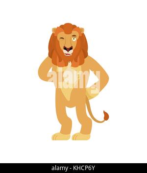 Lion Daumen nach oben und winks Emoji. wildes Tier glücklich Emoji. Vector Illustration Stock Vektor