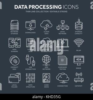 Cloud omputing. Internet Technologie. Online Services. Datenverarbeitung, Informationssicherheit.. dünne Linie Web Icon Set. Überblick icons Collection. Vector Illustration. Stock Vektor