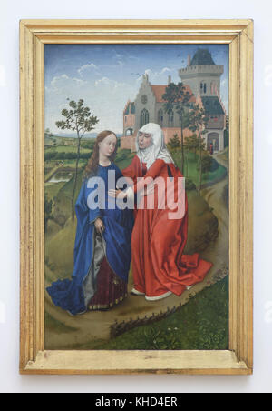 Gemälde "Heimsuchung" (Ca. 1435) von flämischen Renaissance Maler Rogier van der Weyden in der Ausstellung des Museums der bildenden Künste (Museum der schönen Künste) in Leipzig, Sachsen, Deutschland. Stockfoto