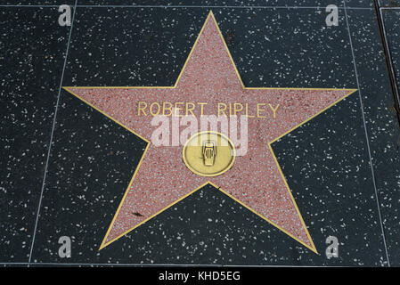 HOLLYWOOD, CA - DEZEMBER 06: Robert Ripley Star auf dem Hollywood Walk of Fame in Hollywood, Kalifornien am 6. Dezember 2016. Stockfoto