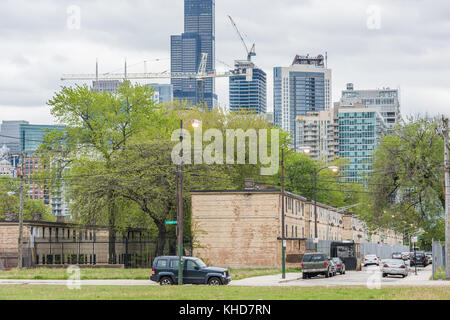 Flaches apartment Einheiten Cabrini-Green Wohnprojekt. Stockfoto