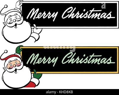 Santa Claus hält eine Tafel Schild Frohe Weihnachten Stock Vektor