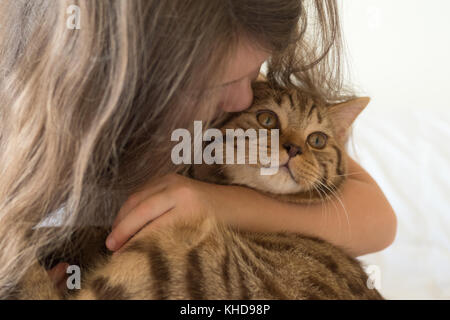 Hübsches kleines Mädchen, dass Ihre Katze Stockfoto