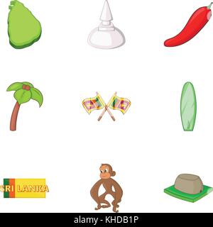 Sri Lanka Elemente Symbole, Cartoon Stil Stock Vektor