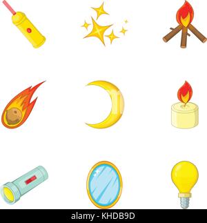 Sources of light icons set, cartoon style Stock Vektor