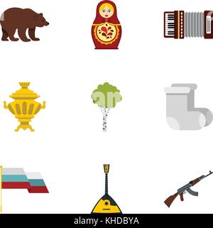 Russland Land Symbole Symbole, flacher Stil Stock Vektor
