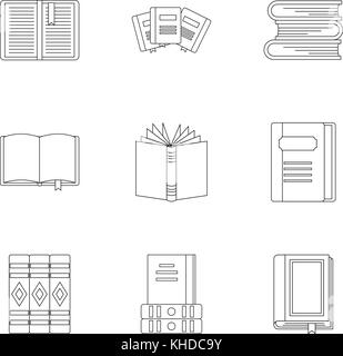 Bücher Icons, umriss Stil Stock Vektor