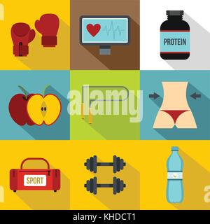 Training Icons Set, flachen Stil Stock Vektor