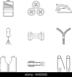 Tools für nähen Kleider Symbole gesetzt, outline Style Stock Vektor