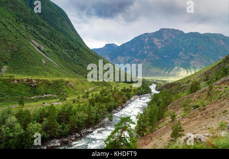 Blick auf das Tal von Chulcha River. Republik Altai, Sibirien. Russland Stockfoto