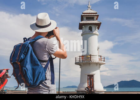 Touristische Fotograf, Foto, Leuchtturm, Reise Fotografie Stockfoto