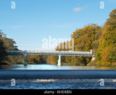 Deepdale Aquädukt und eine Fußgängerbrücke über den Fluss Tees in Barnard Castle, Co Durham, England, Großbritannien Stockfoto