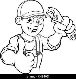 Mechaniker oder Klempner Handyman mit Schraubenschlüssel Cartoon Stock Vektor
