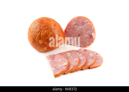 Kochwurst auf weißem Hintergrund Stockfoto