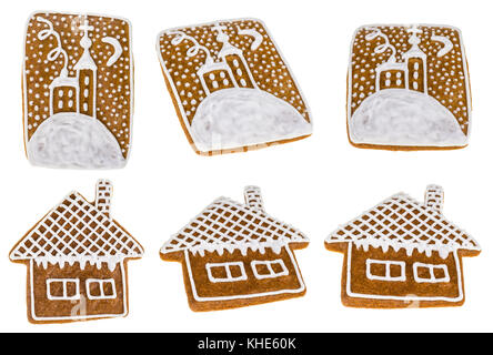 Schönen traditionellen handgemachten Weihnachten Lebkuchen. Sammlung des dekorativen hausgemachte Cookies auf weißem Hintergrund. Stockfoto