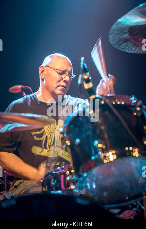 Die amerikanische Rockband Dinosaur Jr. spielt ein Live-Konzert im Amager Bio in Kopenhagen. Hier ist Drummer Murph live auf der Bühne zu sehen. Dänemark, 09/11 2016. Stockfoto