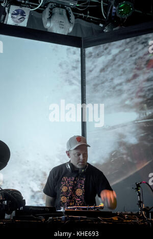 Dänemark, Kopenhagen – 16. September 2017. Der amerikanische Plattenproduzent, DJ und Turntablist DJ Shadow spielt ein Live-Konzert im Pumpehuset in Kopenhagen. (Foto: Gonzales Photo / Alberto Grasso). Stockfoto