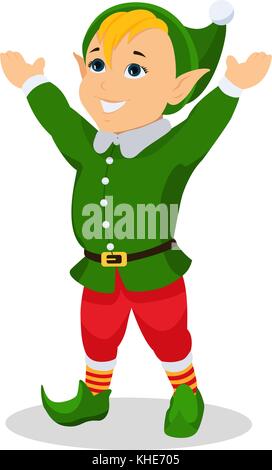 Vektor cartoon Weihnachten Elf steht mit hands up Stock Vektor