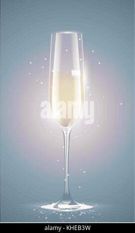 Transparente Champagner Glas mit Sekt. verblasst Retro vintage Hintergrund. Neues Jahr oder andere Veranstaltung mit Grußkarte Funken Stock Vektor