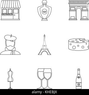 Frankreich Republik Symbole gesetzt, outline Style Stock Vektor